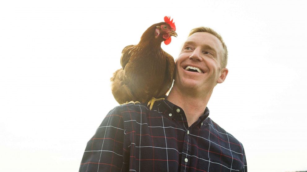 PHOTO: Jesse Laflamme, CEO of Pete and Gerry's Eggs, with one of the hens.
