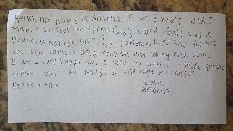 PHOTO: Arianna Nichols, 8, sends handmade crosses, along with a note, to police departments across the U.S.