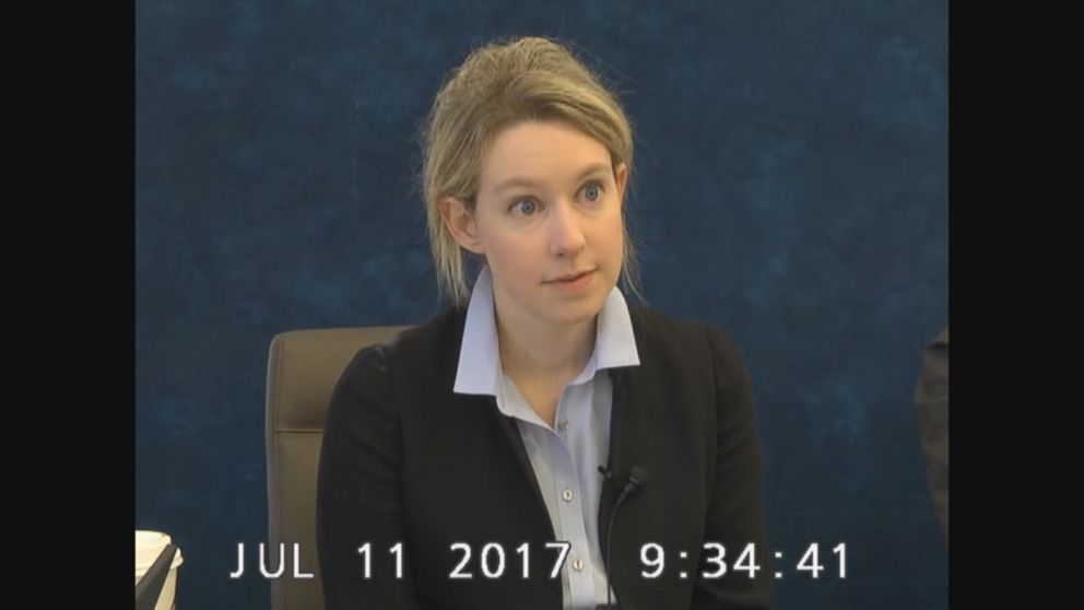 Theranos CEO Elizabeth Holmes is seen here during a July 11, 2017, deposition.