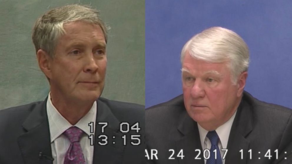 Former U.S. Senators Bill Frist (left) and former U.S. Navy Officer Admiral Gary Roughead (right) are seen here during 2017 depositions. 