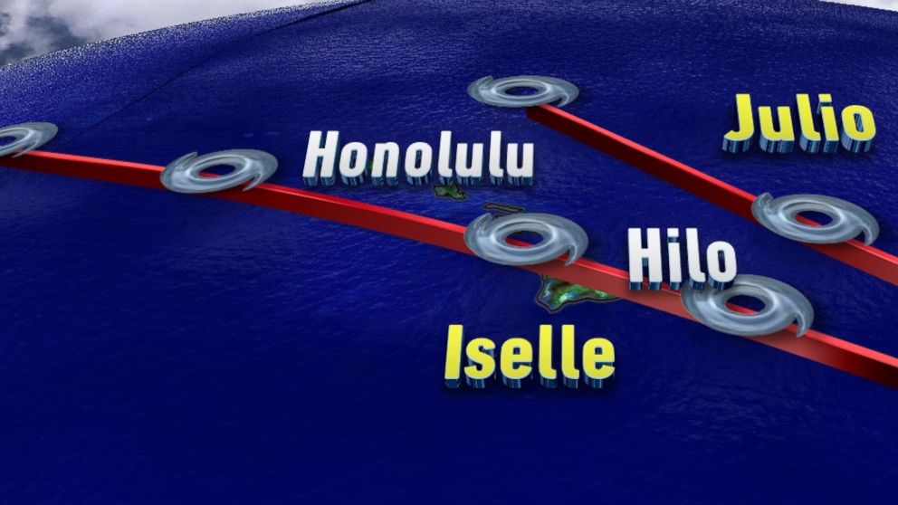 PHOTO: The forecast Path of storms Iselle and Julio, which are threatening Hawaii. 