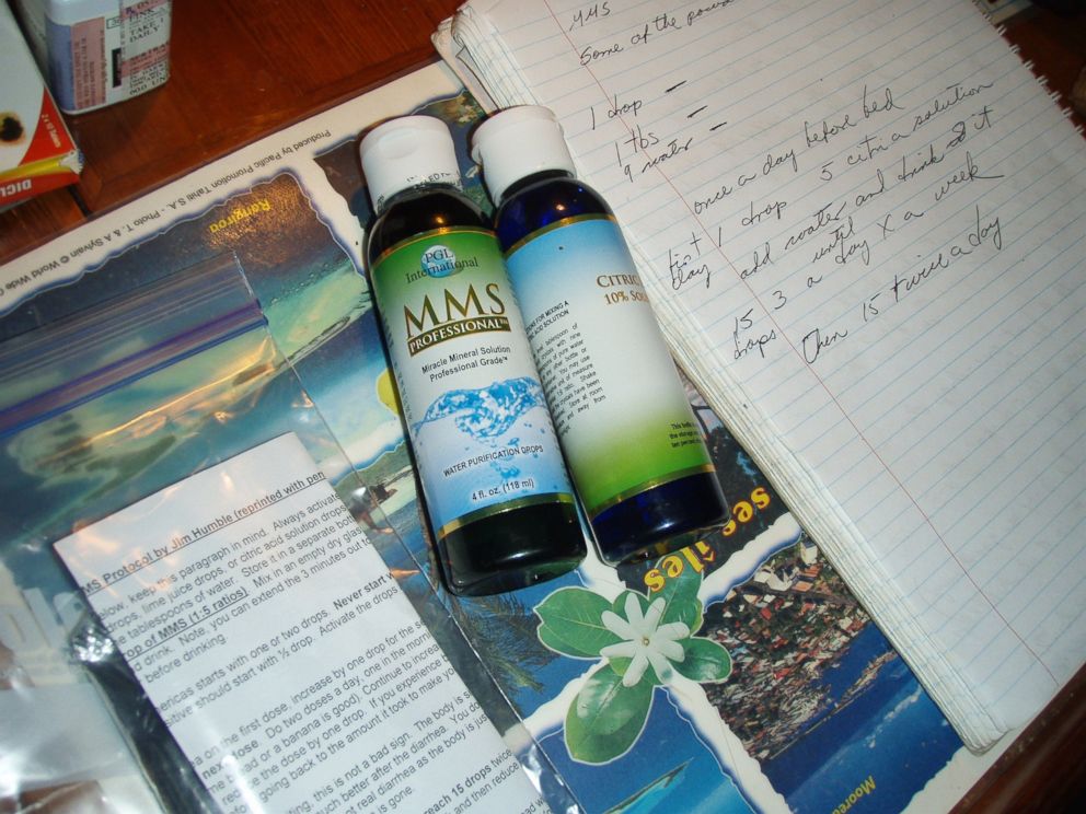 PHOTO: A photo taken by Doug Nash shows the bottles of MMS he said were purchased by his wife while they were sailing in the south Pacific.