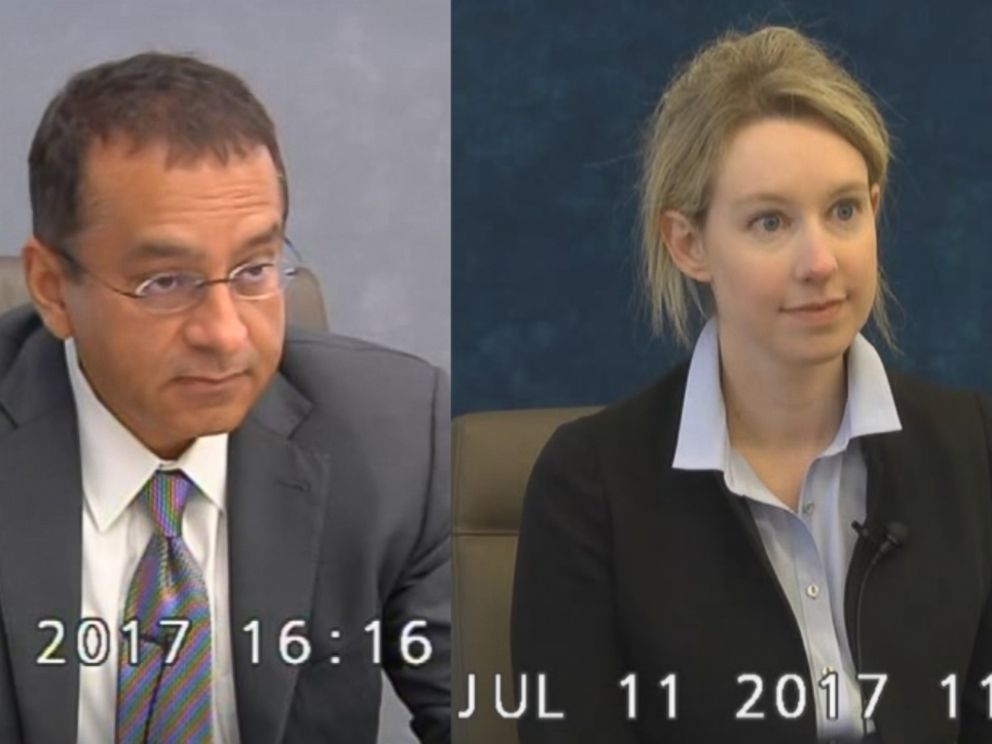 Ramesh Sunny Balwani (left) and Elizabeth Holmes (right) are seen here during their 2017 depositions with the Securities and Exchange Commission.