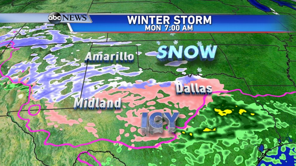 PHOTO: On Monday morning, snow, sleet, and freezing rain is expected from the southern Rockies into parts of Texas.