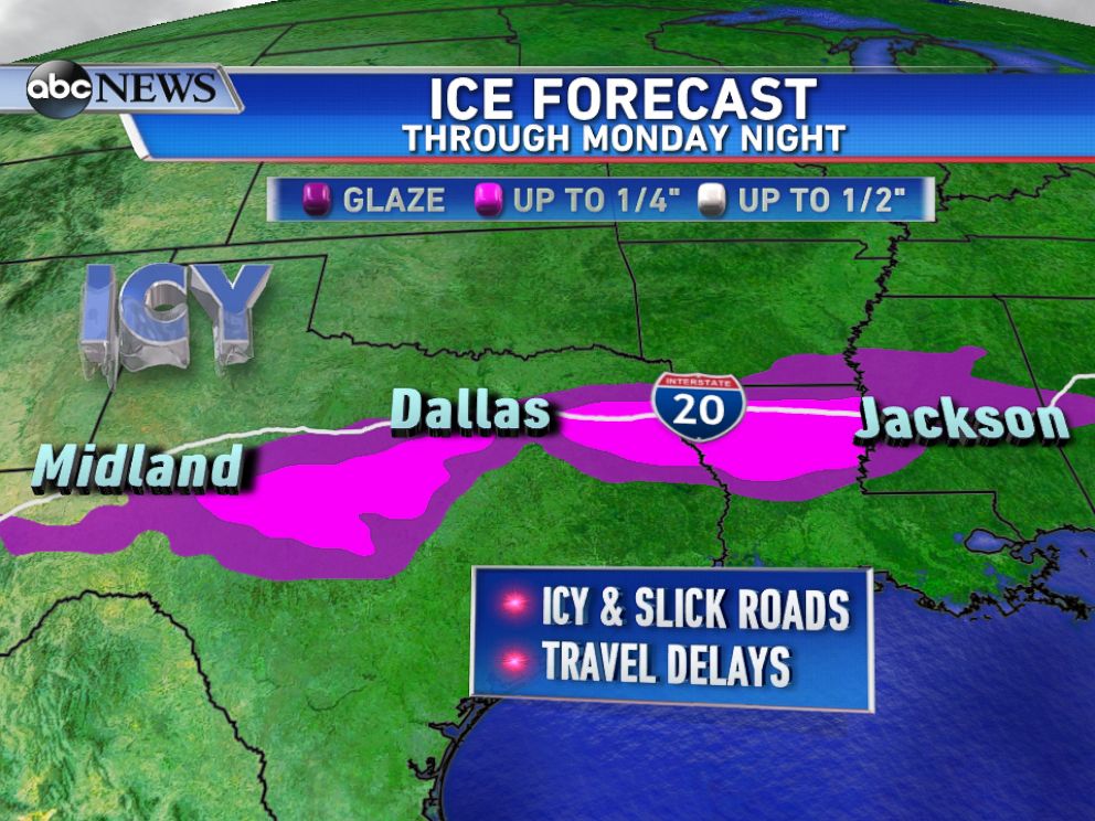 PHOTO: Freezing rain will lead to icy roads and possible travel delays across parts of the South on Monday.