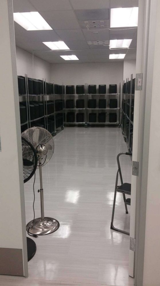 A former Theranos employee told ABC News she took this photo of what she says shows a microbiology office that had been converted to a Theranos "miniLab" machine storage room at the company's Newark facility ahead of then-Vice President Biden's visit. 