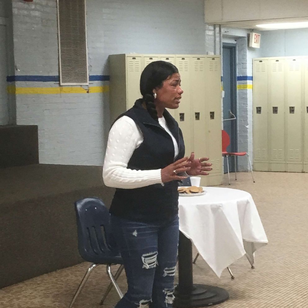 Tyra Patterson speaks with high school students. 