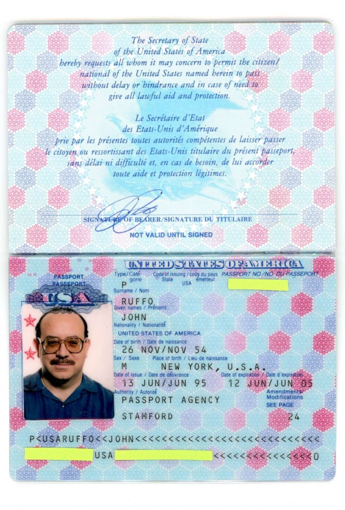 John Ruffo's passport, seized by US Marshals after his arrest