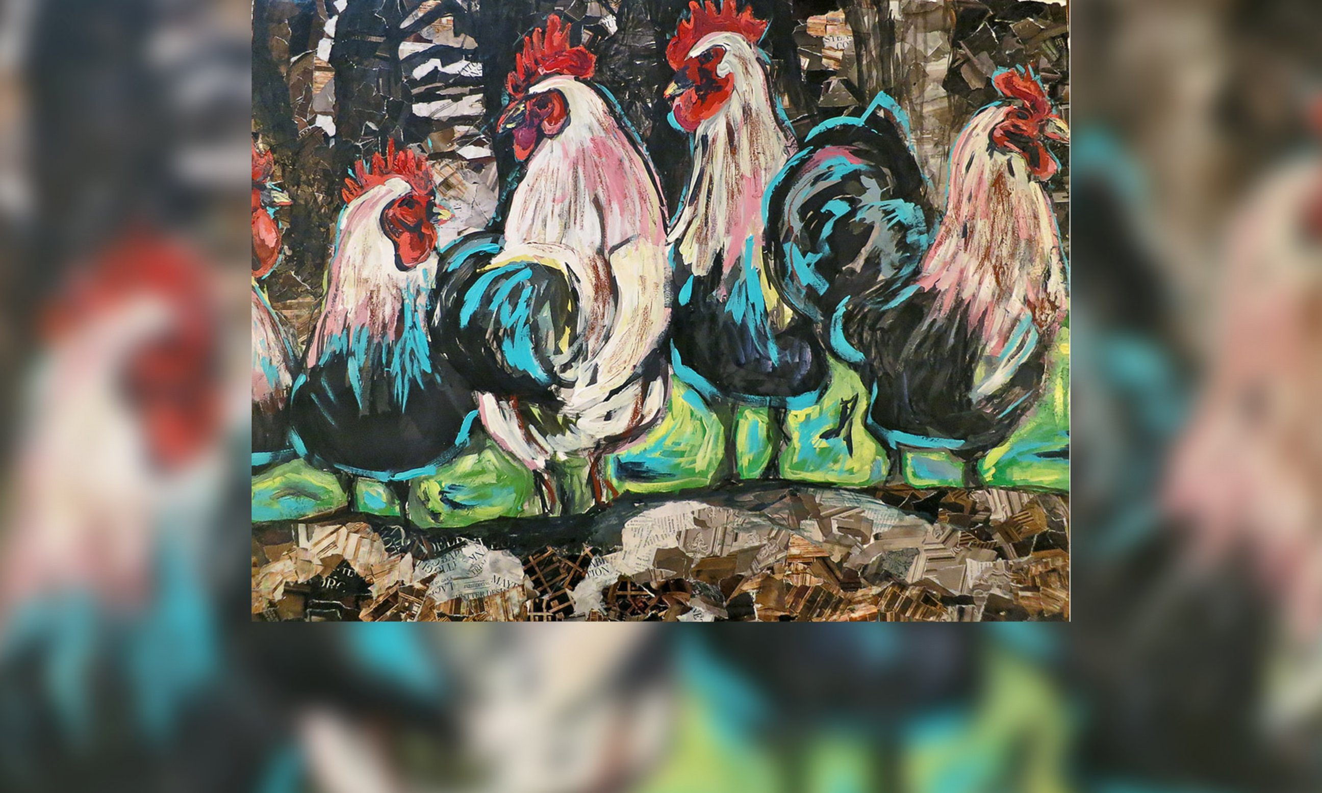 PHOTO: The collage of four roosters is named "Rooster Curiosity."