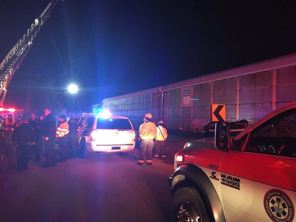 PHOTO: The scene near a collision that occurred Feb. 4, 2018 between an Amtrak passenger train and a freight train in South Carolina. 