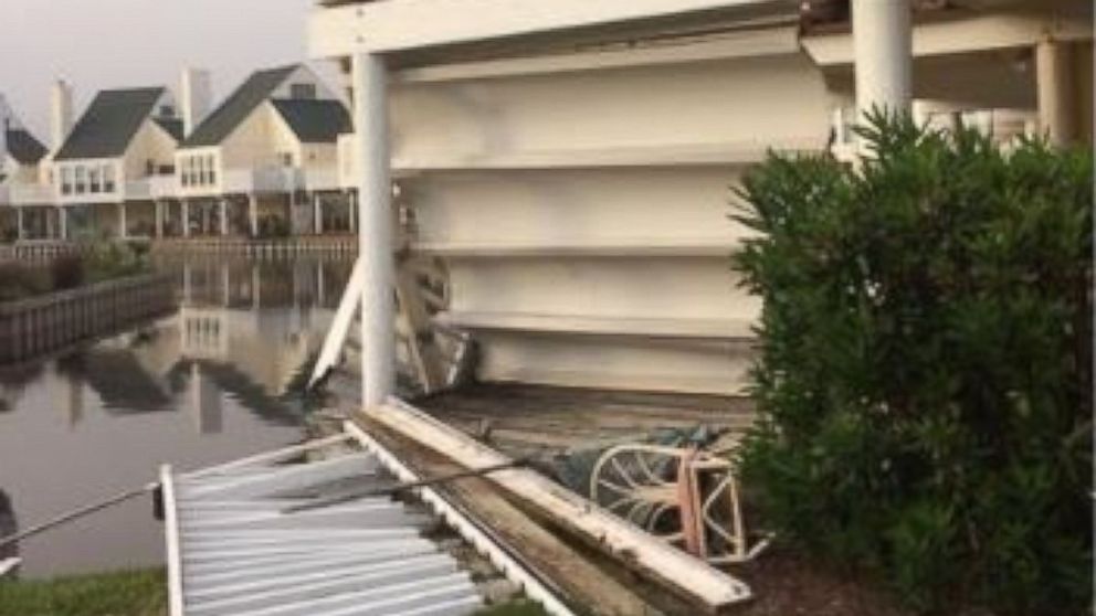 PHOTO: A second-floor wooden balcony collapsed at a condominium in Destin, Florida, on March 1, 2017.