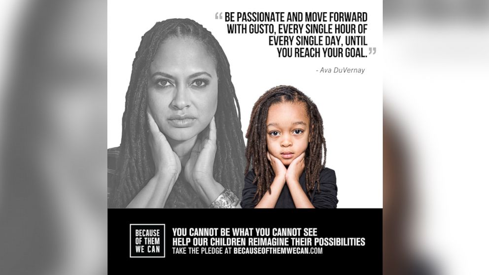 PHOTO: Photographer Eunique Jones Gibson founded the 'Because of Them We Can' photo campaign that shows little kids with their heroes and role models for black history month.