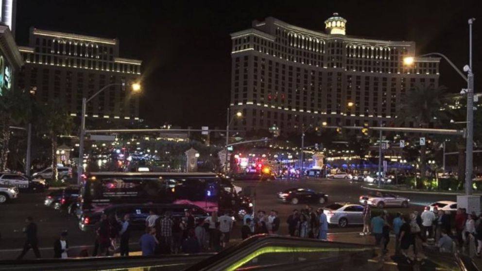 The scene outside the Bellagio in Las Vegas on March 25, 2017, after an active shooter scare turned out to be false, police said, adding it was a burglary they were investigating. 
