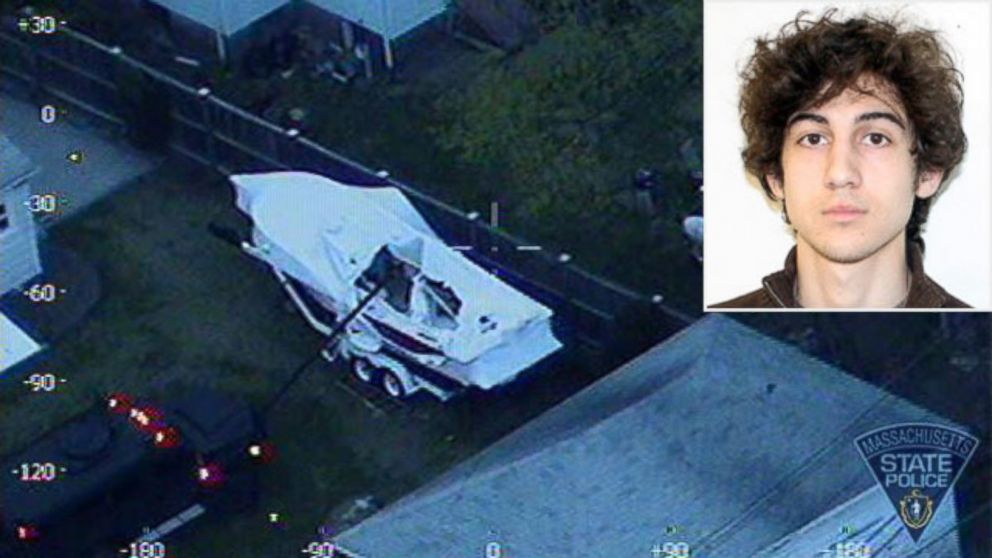 PHOTO: The Massachusetts State Police released aerial photos of Boston bombing suspect Dzhokhar Tsarnaev hiding in a boat before his capture.