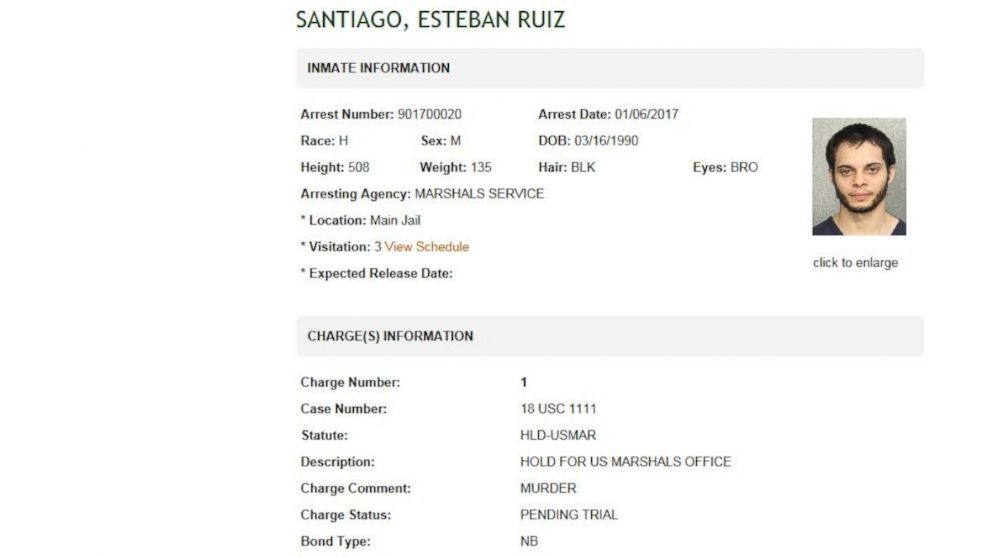PHOTO: Esteban Santiago's booking record with the Broward County Sheriff's Office.