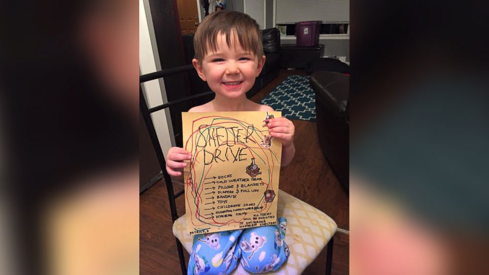 Patrick McClung, 3, started a donation project to help out homeless people in Anchorage, Alaska.
