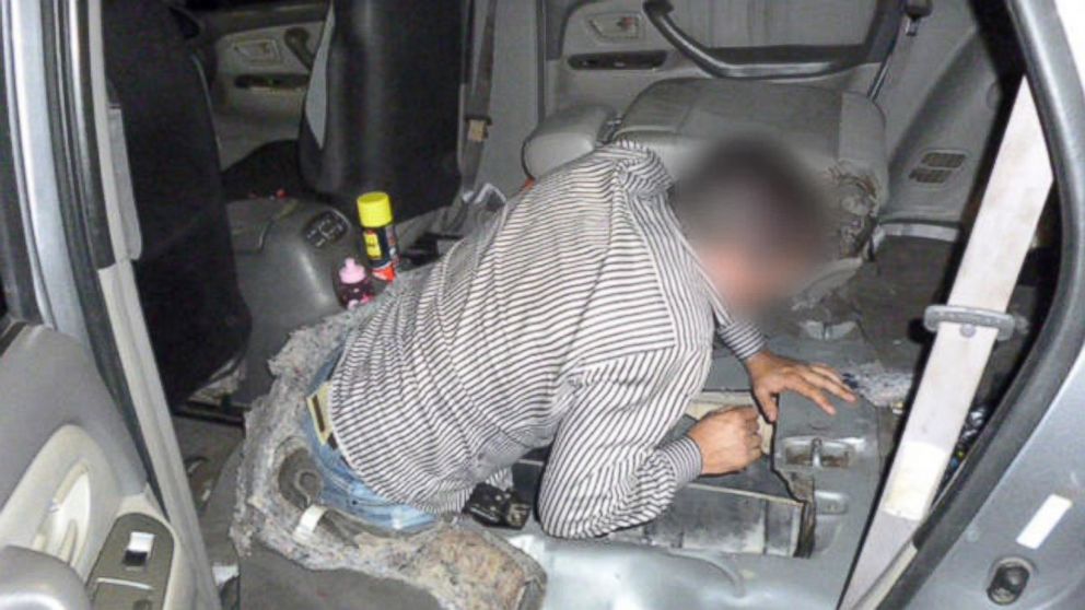 U.S. Customs and Border Protection officers found a Brazilian man wedged into the gas tank of an SUV trying to cross the border from Mexico into California. 