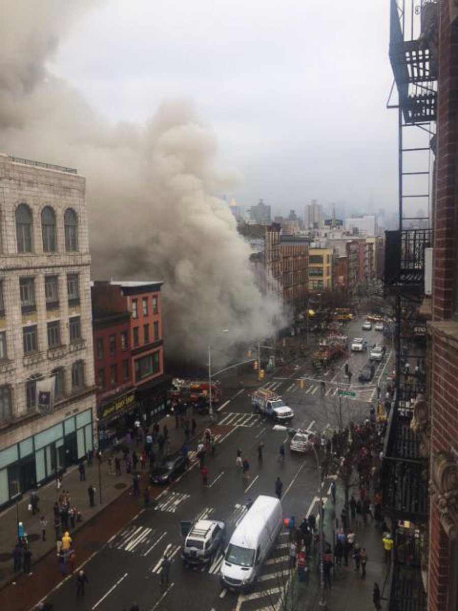 PHOTO: This photo posted to Twitter by Scott Westerfeld shows the aftermath of a building collapse in  Manhattan, March 27, 2015. 