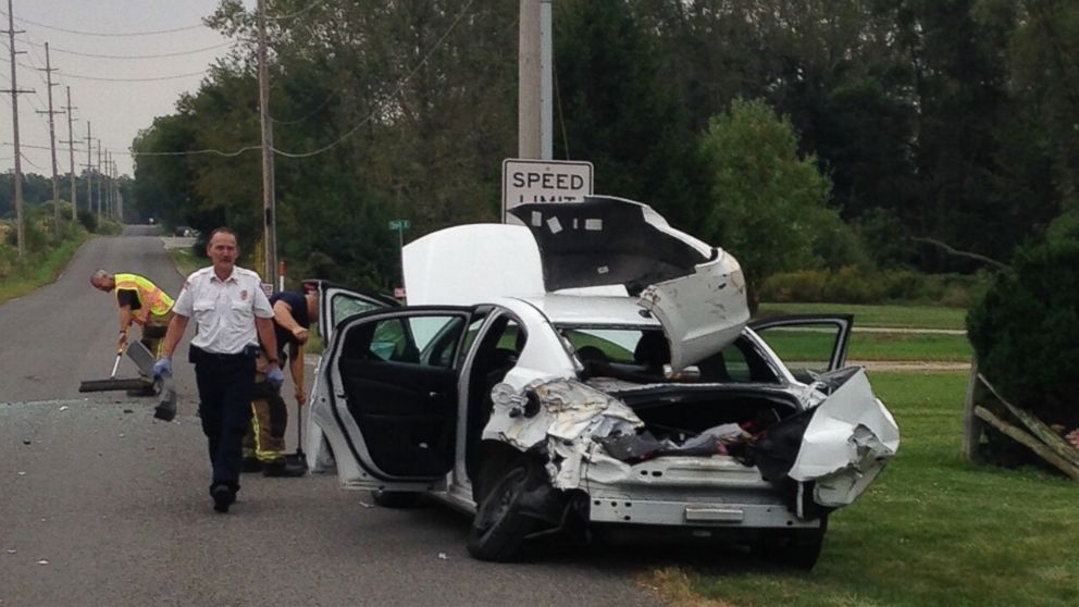 This photo from the Kosciusko County Sheriff's Department was taken at the scene of a crash between a school bus and a "driverless" car near Syracuse, Indiana.