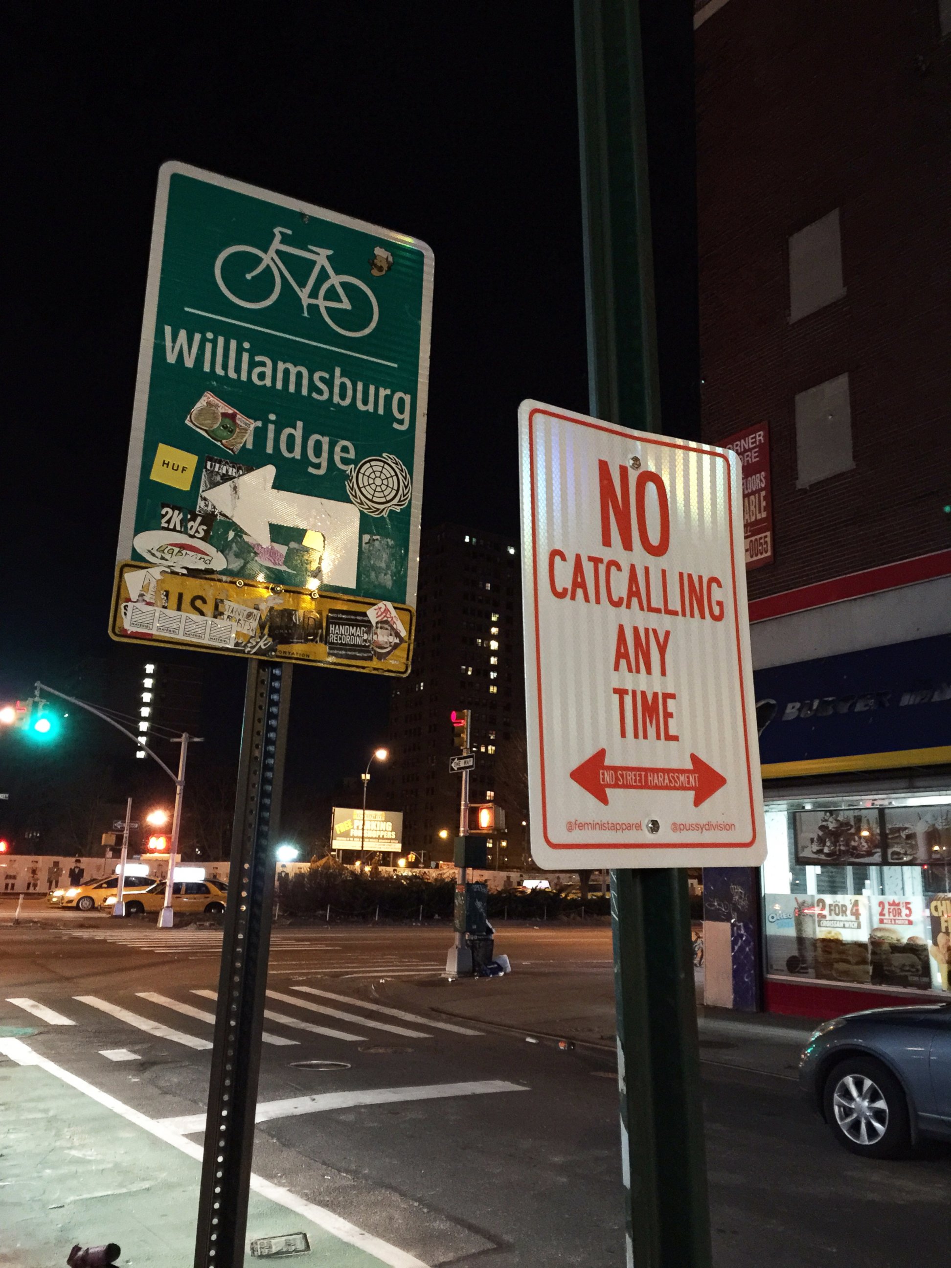 PHOTO: Non-profit clothing company "Feminist Apparel" and Philadelphia-based feminist group "Pussy Division" put out "No Catcalling" signs throughout New York City and Philadelphia during International Anti-Street Harassment Week, April 12-18, 2015. 
