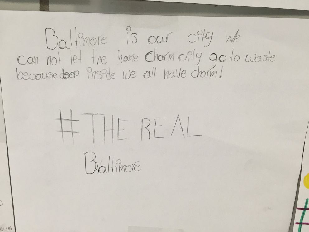PHOTO: Fifth graders in Ms. Pingel's class write down what #TheRealBaltimore means to them.