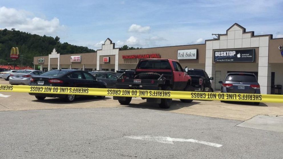 PHOTO: Police tape surrounds the scene of a possible shooting in Chattanooga, Tenn. in a photo tweeted by WTVC reporter Alyssa Spirato on July 16, 2015. 