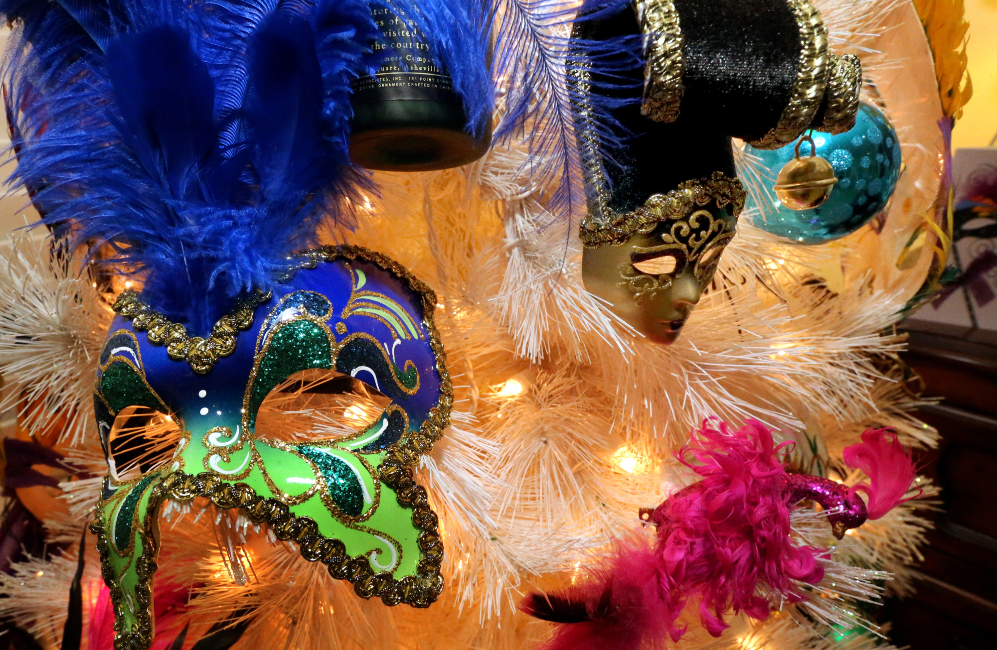 PHOTO: The Mardi Gras tree is one of the new ones, with masks from Texas and Louisiana.