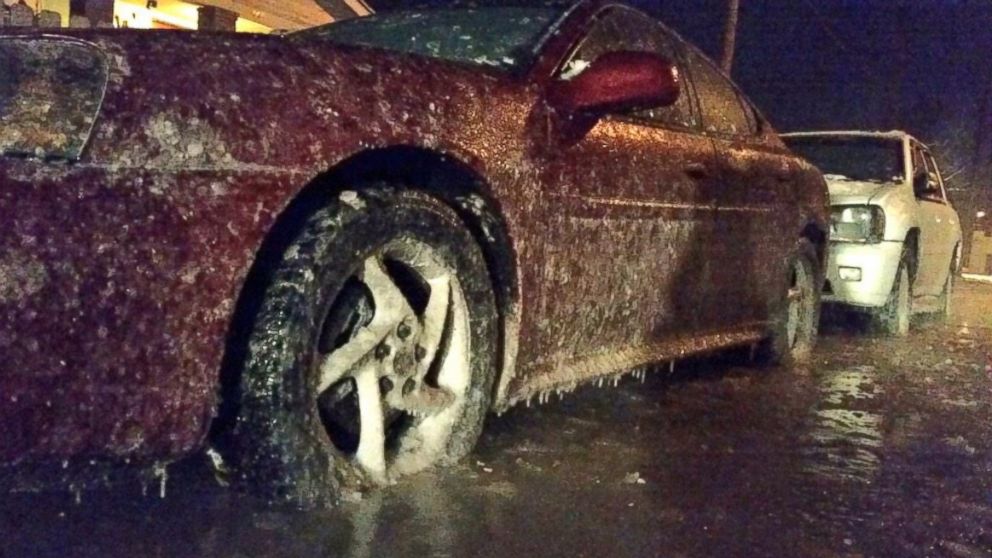 PHOTO: Shawn Reynolds of WRTV in Indianapolis, Indiana tweeted this photo with the text, "Cars frozen to the ground after a water main break on Indy's Near East Side" on Jan. 8, 2015.