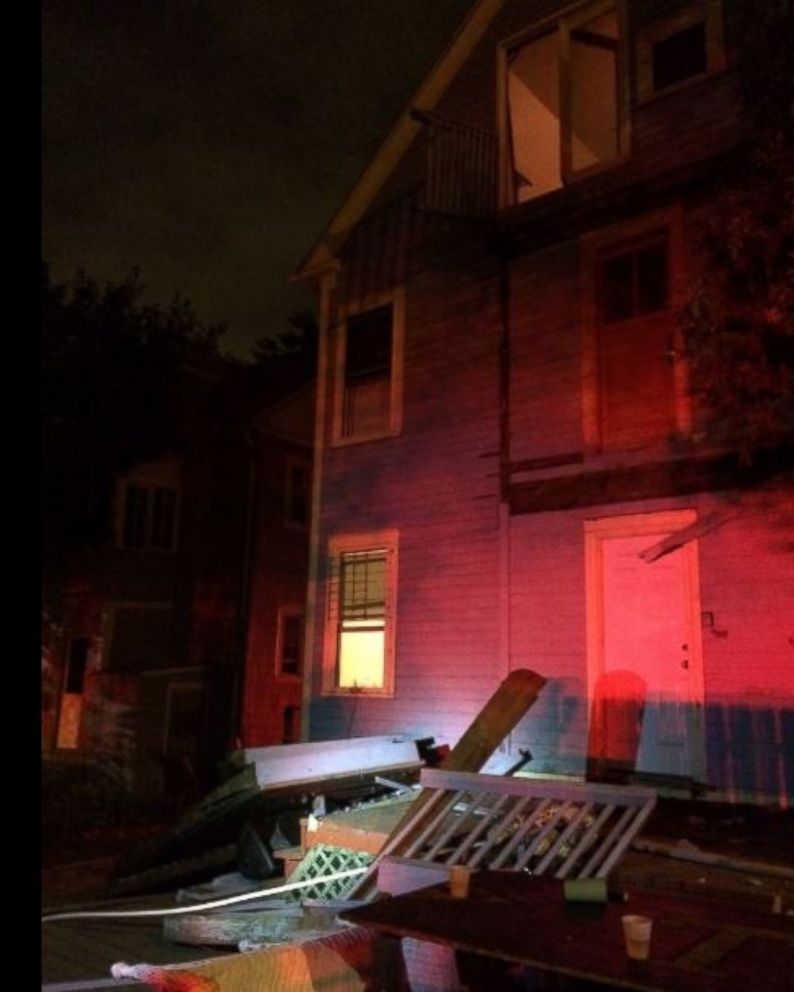 PHOTO: At least 30 people were injured after a deck collapsed at an off-campus house party near Trinity College in Hartford, Conn., on Sept. 10, 2016. 