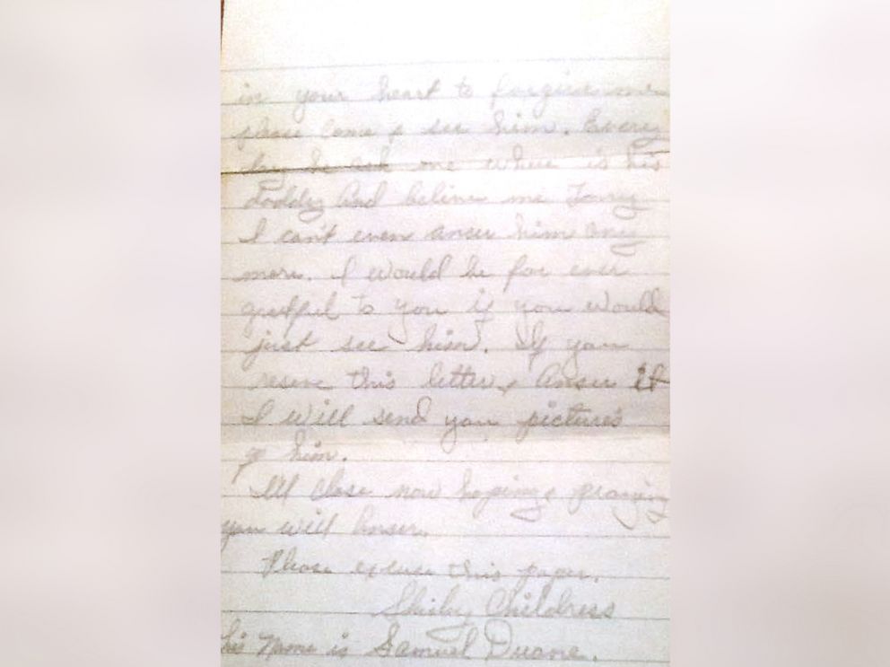 PHOTO: Photos of the letter that revealed an 81-year-old man had fathered a son
