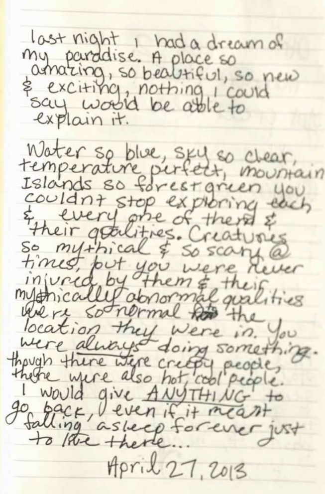 A sample from Victoria Siegel's diary, as published in the book, "Victoria's Voice: Our Daughter's Losing Battle with Drug Abuse."