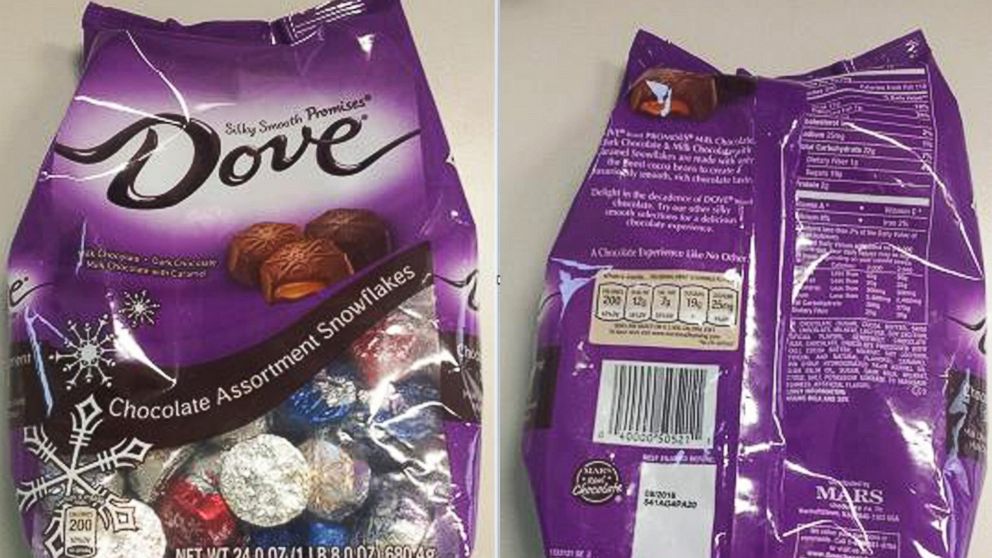 On Dec. 18, 2015, Mars announced a voluntary recall of 24-ounce bags of Dove Chocolate Assortment Snowflakes because it was found that some bags could contain pieces of Snickers, Twix and Milky Way bars that contain allergens not mentioned in the product packaging.