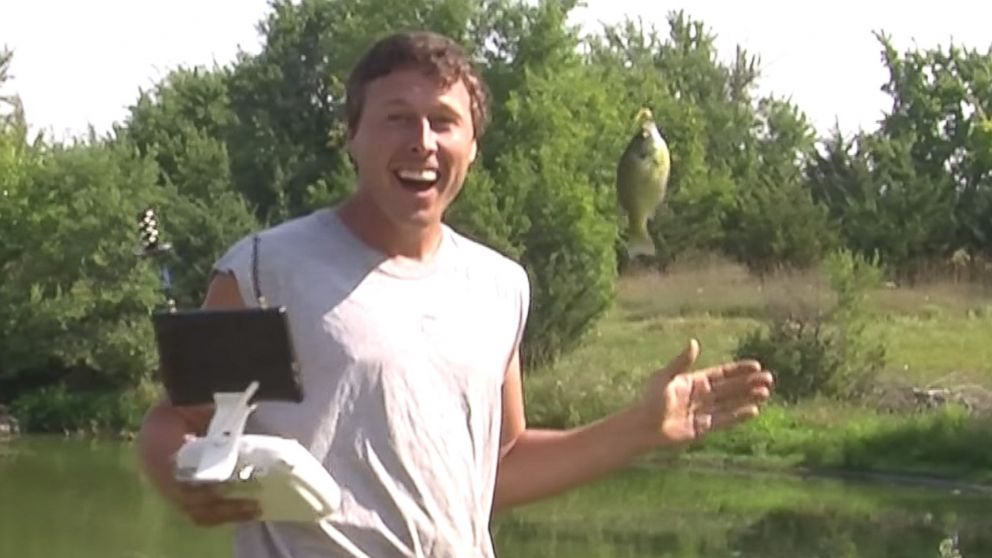 Derek Klingenberg is seen in a video titled, "I caught a fish with my drone!!!" that he posted to YouTube on Aug. 31, 2015.