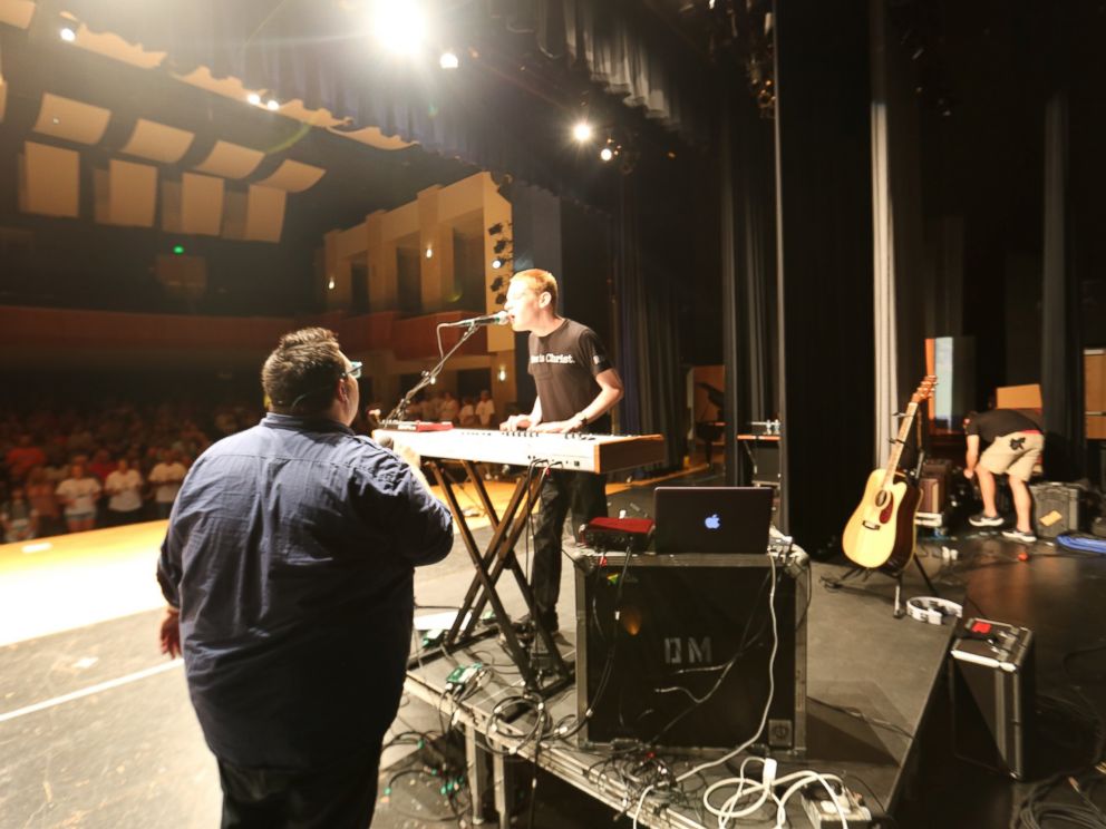 PHOTO: Christopher Duffley (right) performing on stage with SideWalk Prophets David Frey in Manchester, MD. July 23, 2016.