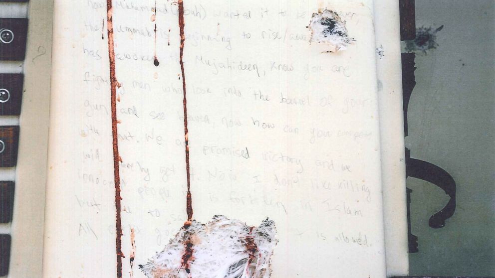 PHOTO: During the Boston Marathon bombing trial, prosecutors released images of the note written by alleged bomber Dzhokhar Tsarnaev on the wall of a dry-docked boat in which he was found hiding before he was arrested.