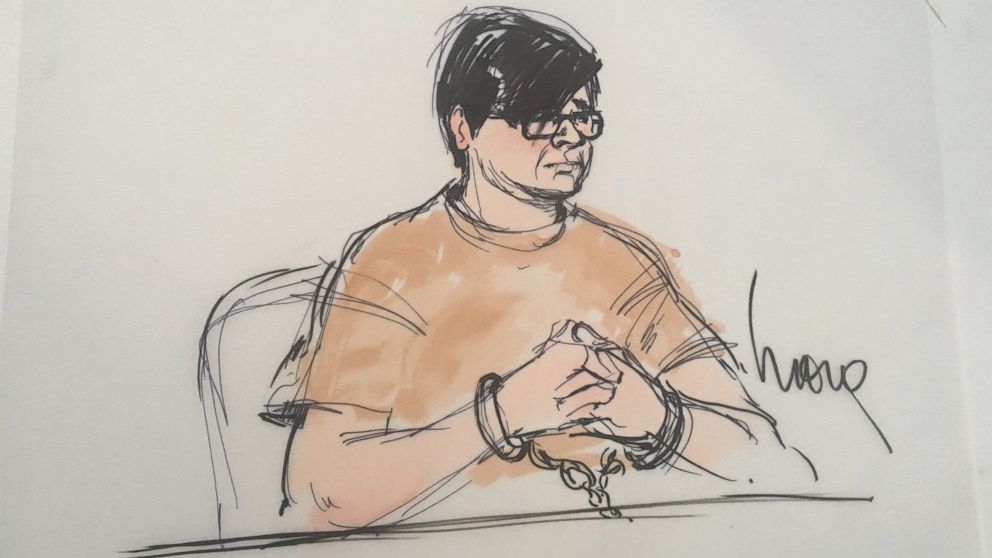 A courtroom sketch depicts Enrique Marquez, a neighbor and friend of one of the San Bernardino shooters, appearing in court on Dec. 17, 2015.