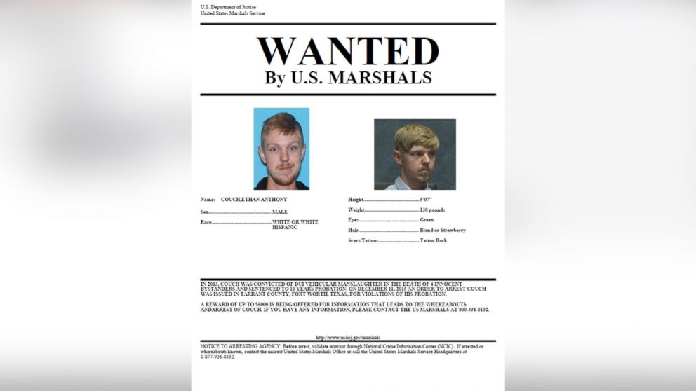 PHOTO: The U.S. Marshals Service released a wanted poster for "affluenza" teen Ethan Couch, who is wanted for allegedly violating his probation.