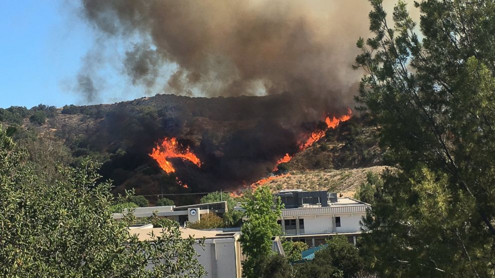 A brush fire burns in the City of Calabasas in Los Angeles County on June 4, 2016. 