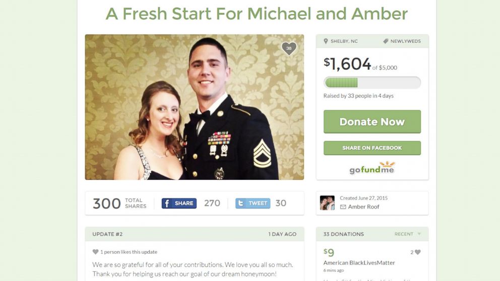 A screen grab made on July 2, 2015 shows the GoFundMe page created by a person claiming to be Amber Roof that was taken down from the site later on the same day.