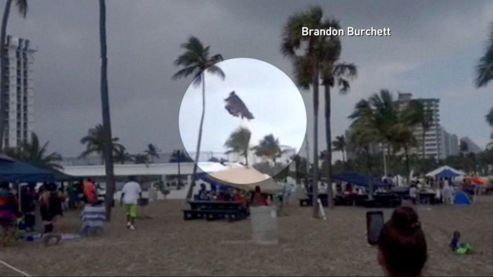 PHOTO: Three children were inside when a bounce house was hurled through the air by a waterspout on a Fort Lauderdale beach.