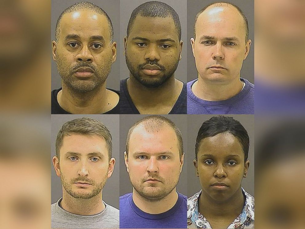 PHOTO: The six Baltimore police officers charged in the death of Freddie Gray are pictured in booking photos released by the Baltimore Police Department.