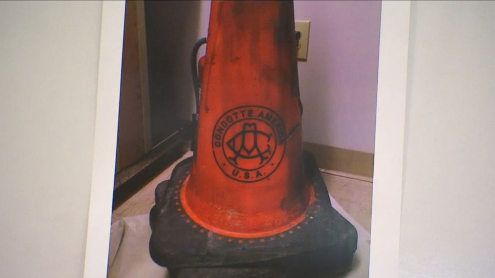 PHOTO: He showed a picture of a traffic cone that was placed behind the vehicle as the suspects allegedly stole the gold. 