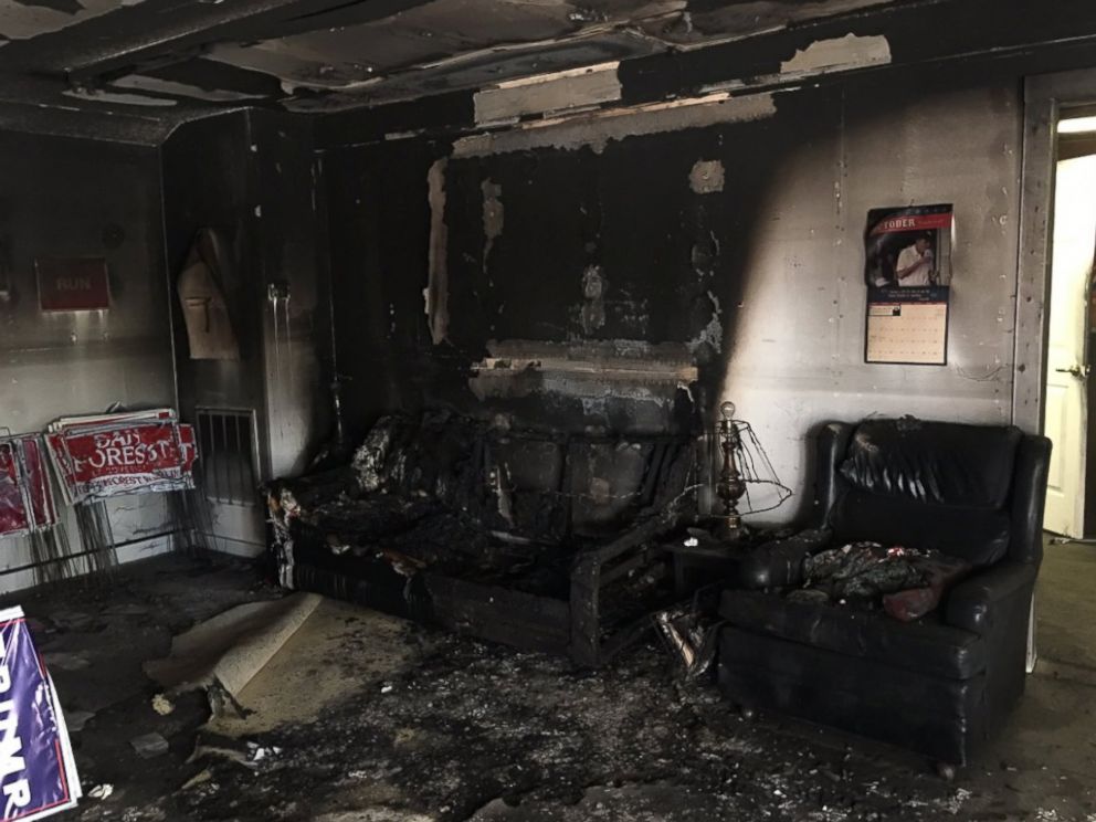 PHOTO: A photo released by the North Carolina GOP saying their office in Hillsborough was firebombed, Oct. 15, 2016. 