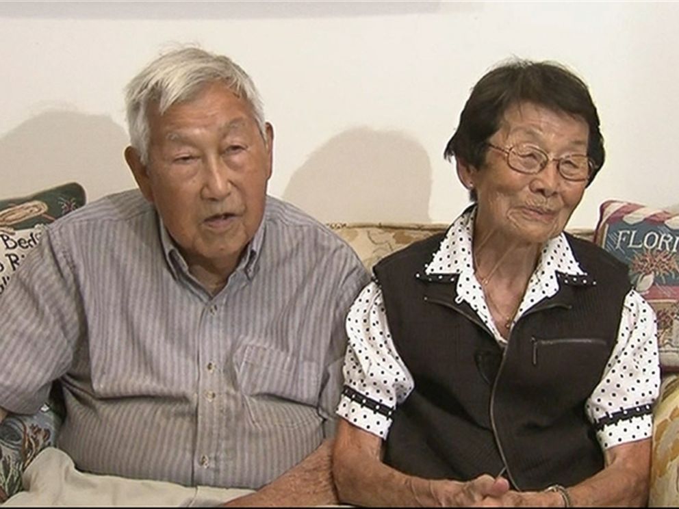 PHOTO: George and Miko Kaihara who survived life in an internment camp during WWII and finally received their high school degrees on June 18, 2015 at Tustin High School.