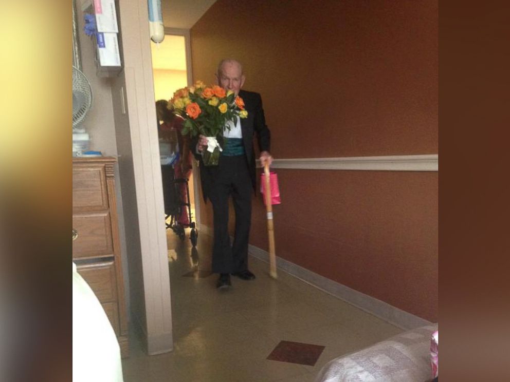 PHOTO: On their 57th anniversary, James "Jim" Russell showed up to his wife Elinor's hospital room wearing a tuxedo and carrying flowers and chocolate.