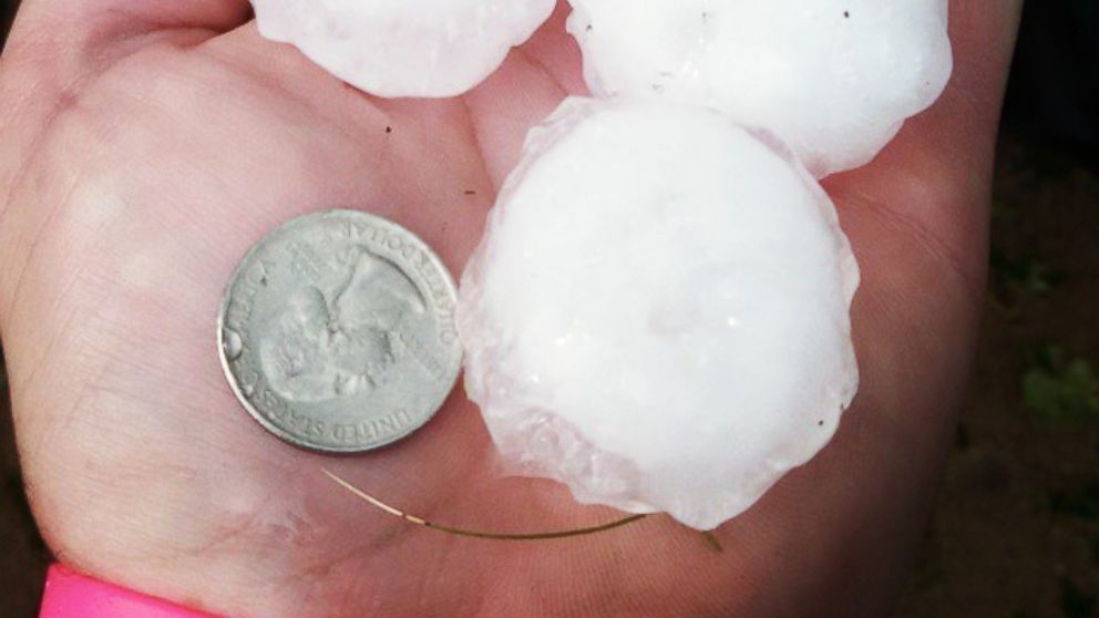 Large chunks of hail fell in Beloit, Kan. on Aug. 31, 2014. 