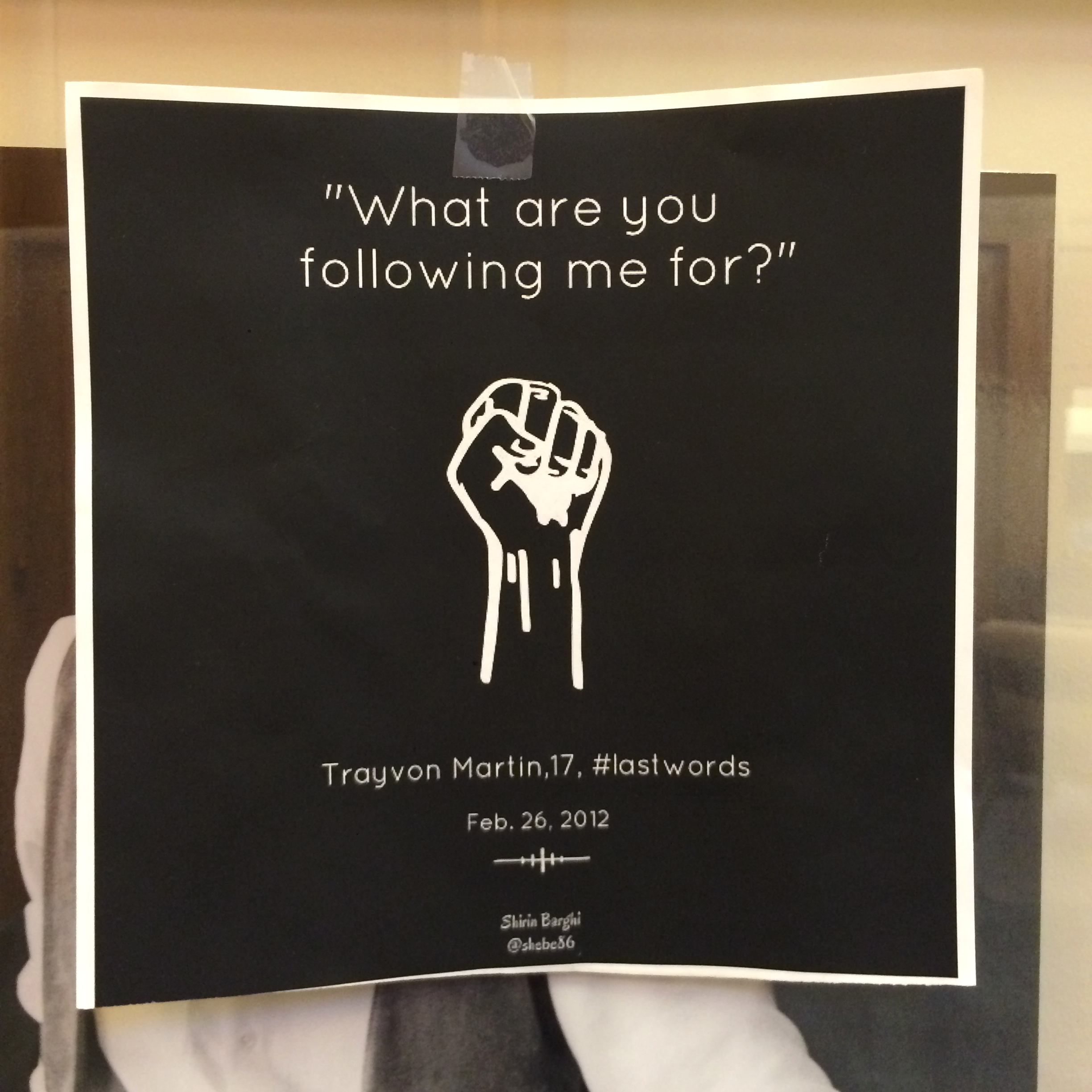 PHOTO: A piece of a paper posted on a professor's portrait in the halls of Harvard Law School, Cambridge, Mass., that reads "What are you following me for?" 