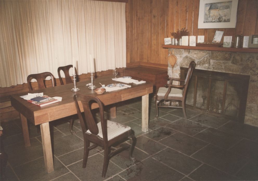 Police photo shows the dining room at the Haysom household after the murders. 