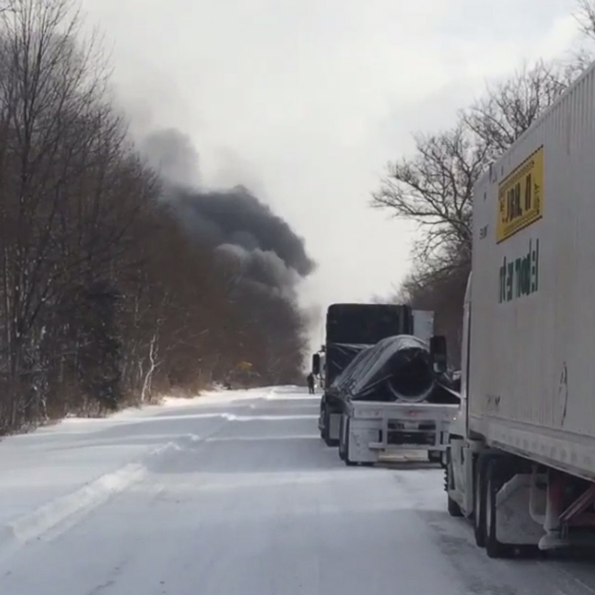 PHOTO: Smoke billows from a large accident on I-94 near Kalamazoo, Mich., on Jan. 9, 2015.