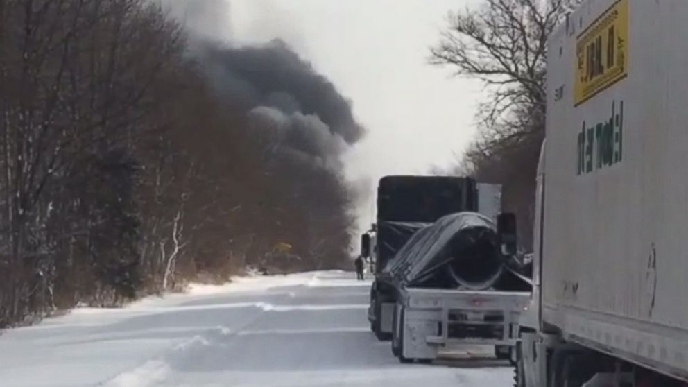 PHOTO: Smoke billows from a large accident on I-94 near Kalamazoo, Mich., on Jan. 9, 2015.